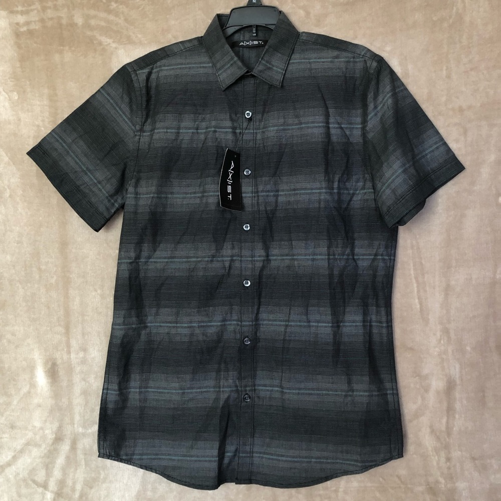 NWT Axist Black Gray Striped Button Shirt Men Sm